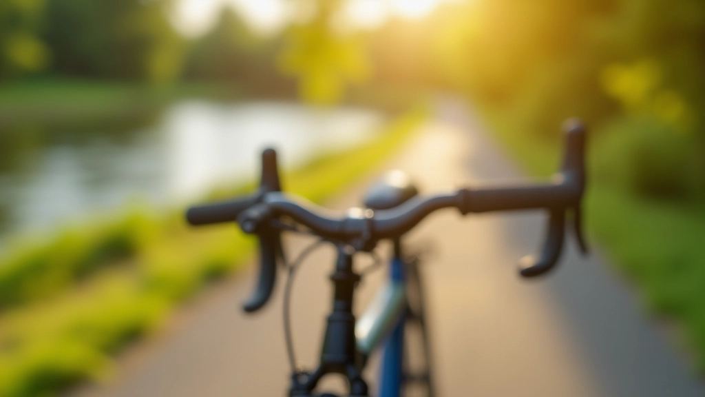 Tumsā nokrāsota velosipēda sēdvieta un vadības stieņi ar brāļiem ceļā gar ūdeni